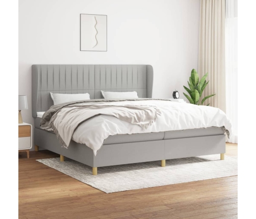 Cama box spring con colchón tela gris claro 200x200 cm