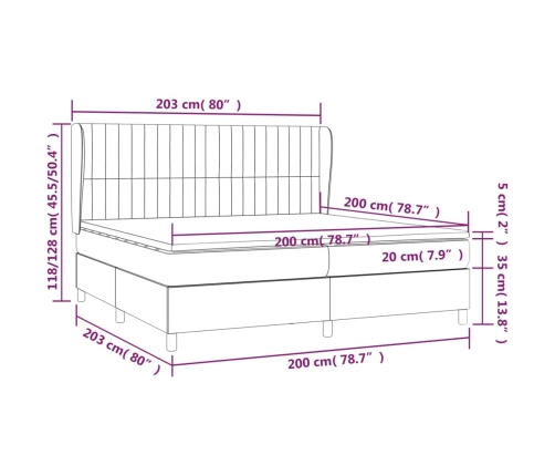 Cama box spring con colchón tela gris oscuro 200x200 cm