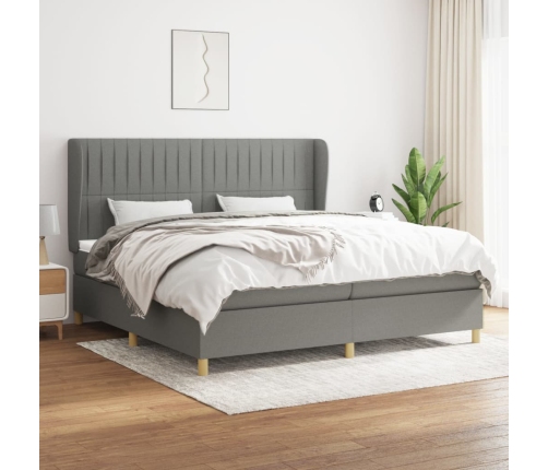 Cama box spring con colchón tela gris oscuro 200x200 cm