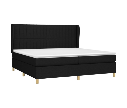 Cama box spring con colchón tela negro 200x200 cm