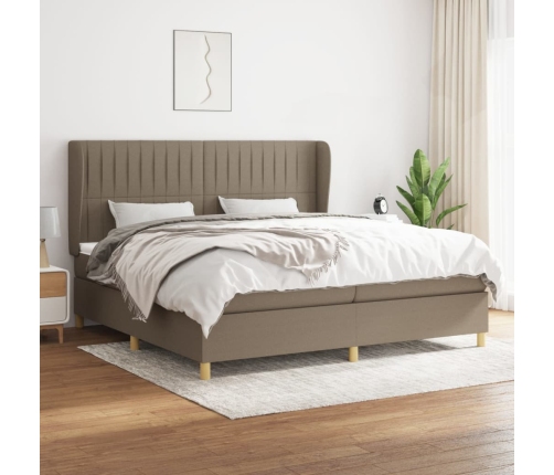 Cama box spring con colchón tela gris taupe 200x200 cm