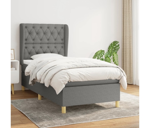 Cama box spring con colchón tela gris oscuro 80x200 cm