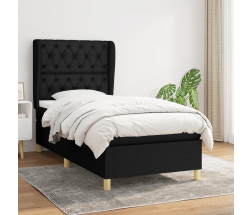 Cama box spring con colchón tela negro 80x200 cm