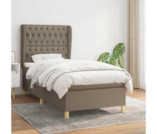 Cama box spring con colchón tela gris taupe 90x190 cm