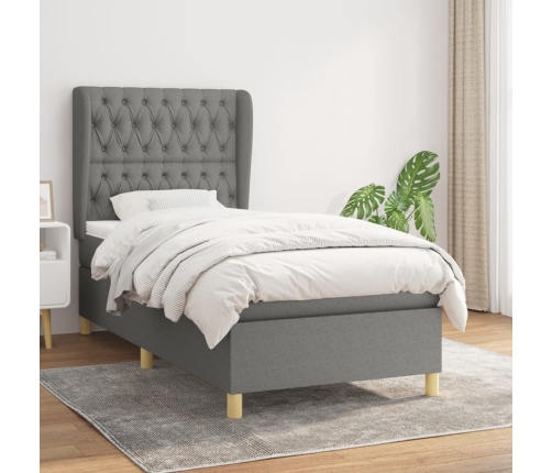 Cama box spring con colchón tela gris oscuro 90x200 cm