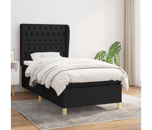 Cama box spring con colchón tela negro 90x200 cm