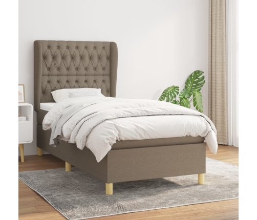 Cama box spring con colchón tela gris taupe 90x200 cm