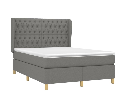 Cama box spring con colchón tela gris oscuro 140x190 cm