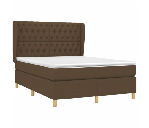 Cama box spring con colchón tela marrón oscuro 140x190 cm