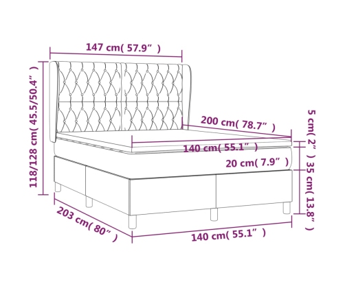 Cama box spring con colchón tela negro 140x200 cm