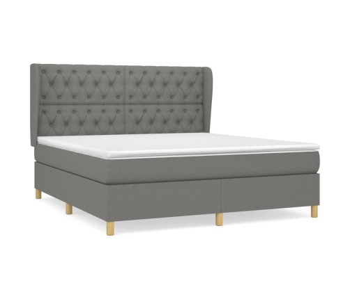 Cama box spring con colchón tela gris oscuro 160x200 cm