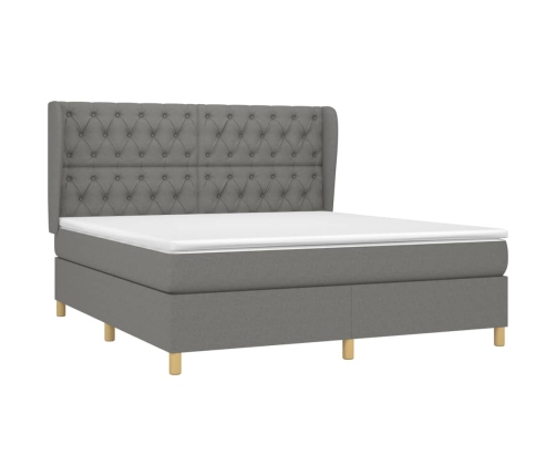 Cama box spring con colchón tela gris oscuro 160x200 cm