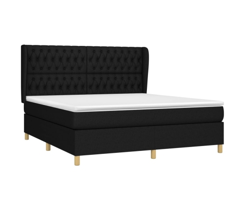 Cama box spring con colchón tela negro 180x200 cm