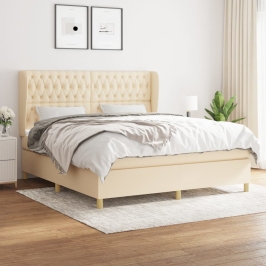 Cama box spring con colchón tela color crema 180x200 cm