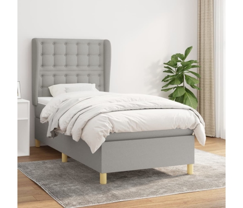 Cama box spring con colchón tela gris claro 80x200 cm