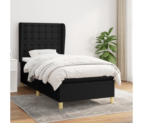 Cama box spring con colchón tela negro 80x200 cm