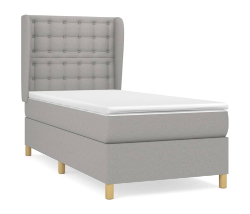 Cama box spring con colchón tela gris claro 90x190 cm