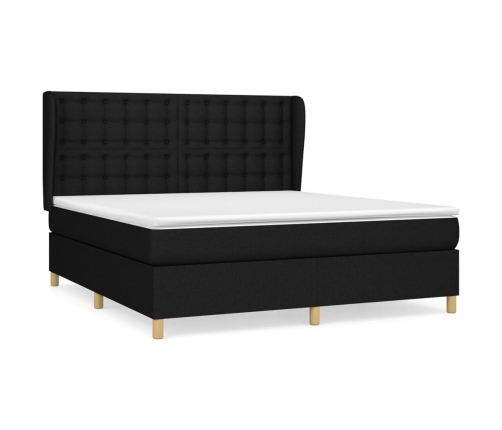 Cama box spring con colchón tela negro 160x200 cm