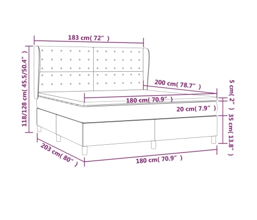 Cama box spring con colchón tela gris oscuro 180x200 cm