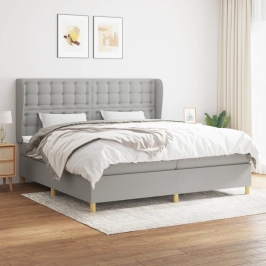 Cama box spring con colchón tela gris claro 200x200 cm