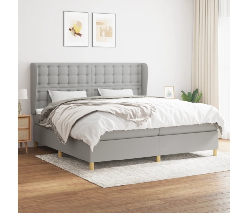 Cama box spring con colchón tela gris claro 200x200 cm