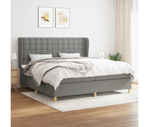 Cama box spring con colchón tela gris oscuro 200x200 cm