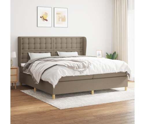 Cama box spring con colchón tela gris taupe 200x200 cm