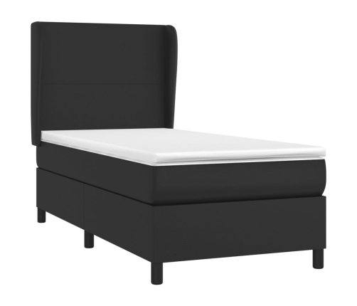 Cama box spring con colchón cuero sintético negro 80x200 cm