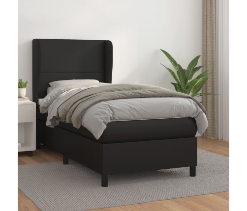 Cama box spring con colchón cuero sintético negro 80x200 cm