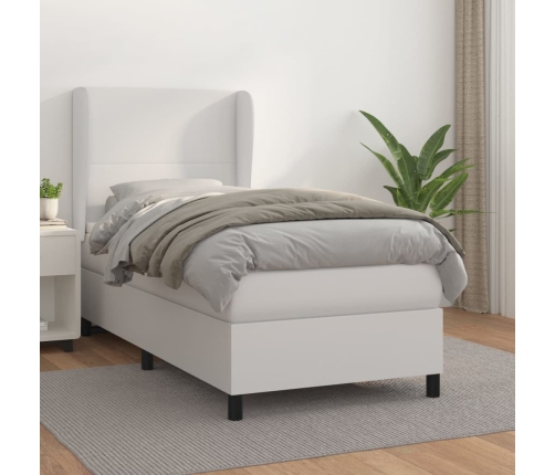 Cama box spring con colchón cuero sintético blanco 80x200 cm