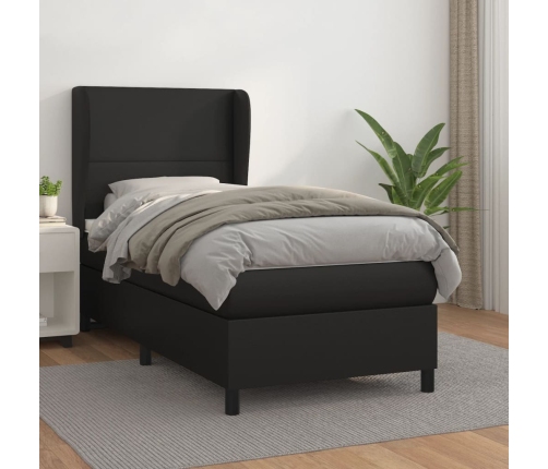 Cama box spring con colchón cuero sintético negro 90x190 cm