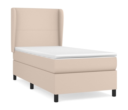 Cama box spring con colchón cuero sintético capuchino 90x190 cm