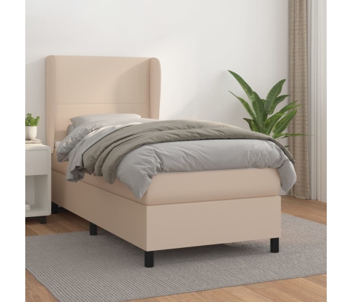 Cama box spring con colchón cuero sintético capuchino 90x200 cm