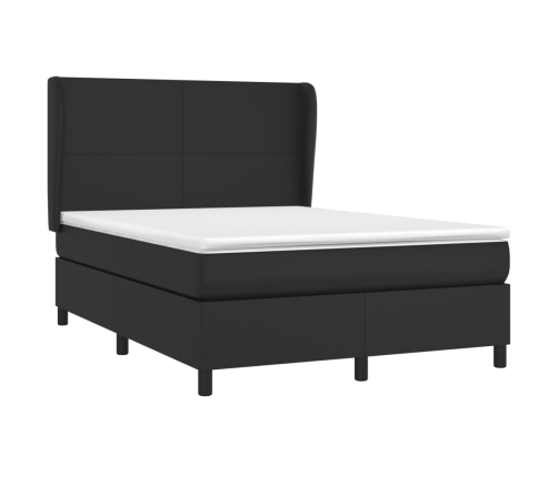 Cama box spring con colchón cuero sintético negro 140x190 cm