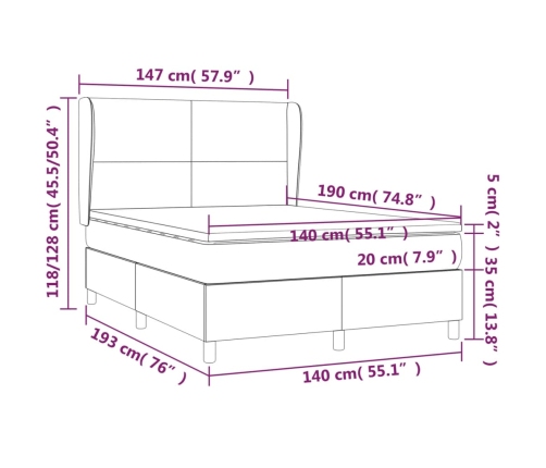 Cama box spring con colchón cuero sintético gris 140x190 cm