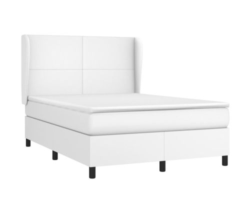 Cama box spring con colchón cuero sintético blanco 140x200cm