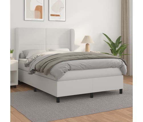 Cama box spring con colchón cuero sintético blanco 140x200cm