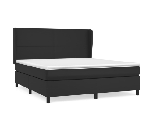 Cama box spring con colchón cuero sintético negro 160x200 cm