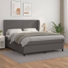 Cama box spring con colchón cuero sintético gris 160x200 cm