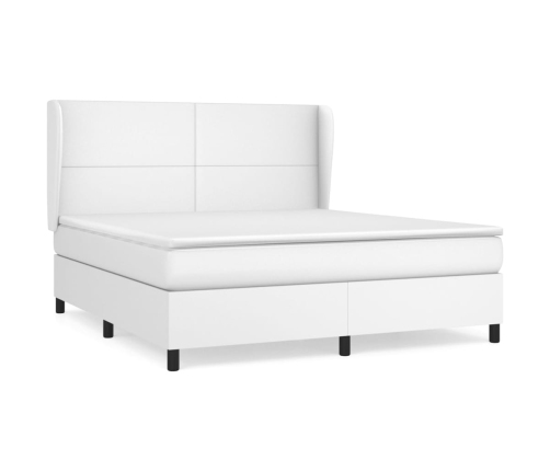 Cama box spring con colchón cuero sintético blanco 180x200 cm