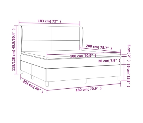Cama box spring con colchón cuero sintético capuchino 180x200cm