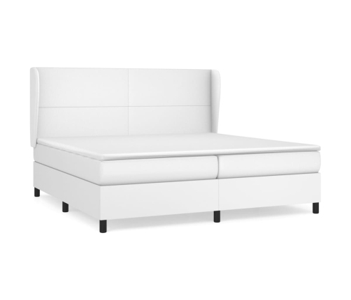 Cama box spring con colchón cuero sintético blanco 200x200 cm