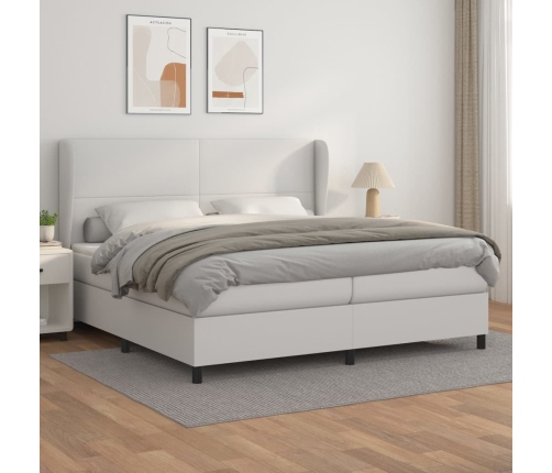 Cama box spring con colchón cuero sintético blanco 200x200 cm