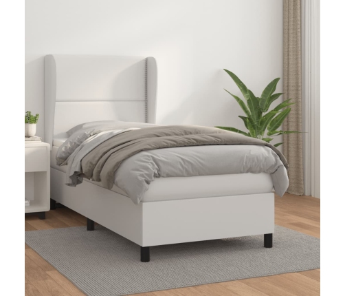 Cama box spring con colchón cuero sintético blanco 80x200 cm