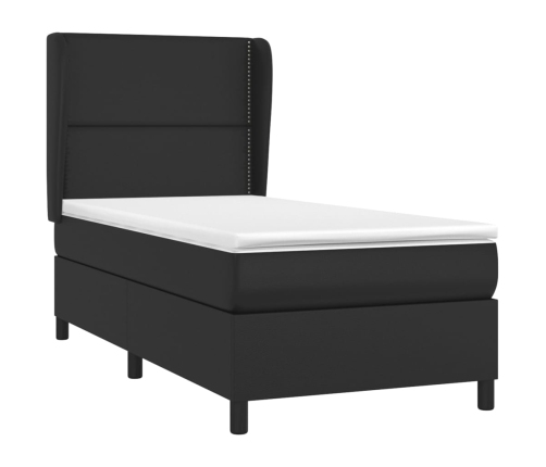 Cama box spring con colchón cuero sintético negro 90x190 cm