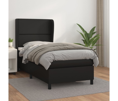 Cama box spring con colchón cuero sintético negro 90x190 cm