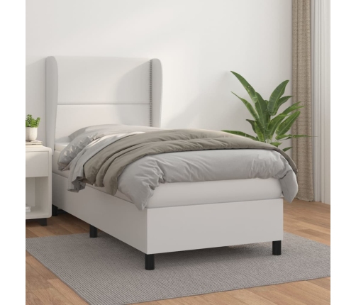 Cama box spring con colchón cuero sintético blanco 90x190 cm