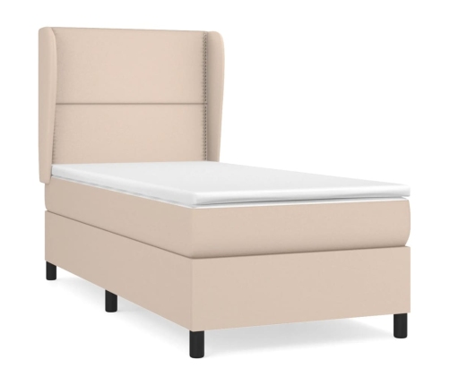 Cama box spring con colchón cuero sintético capuchino 90x190 cm