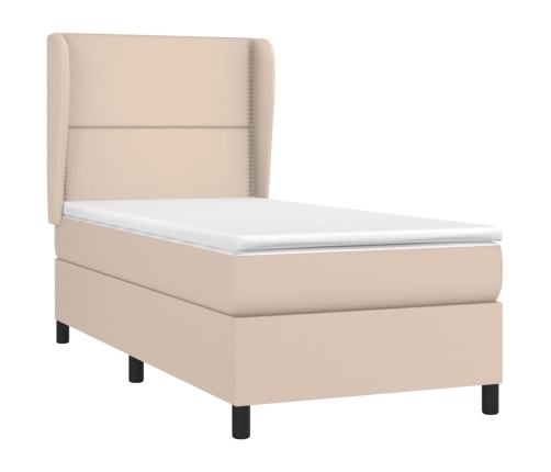 Cama box spring con colchón cuero sintético capuchino 90x190 cm