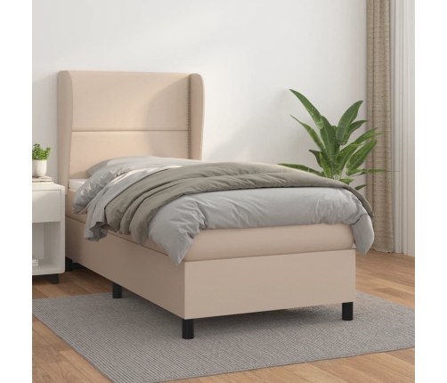 Cama box spring con colchón cuero sintético capuchino 90x190 cm